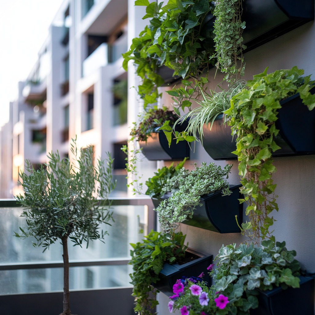 Vertical garden arrangement on balcony